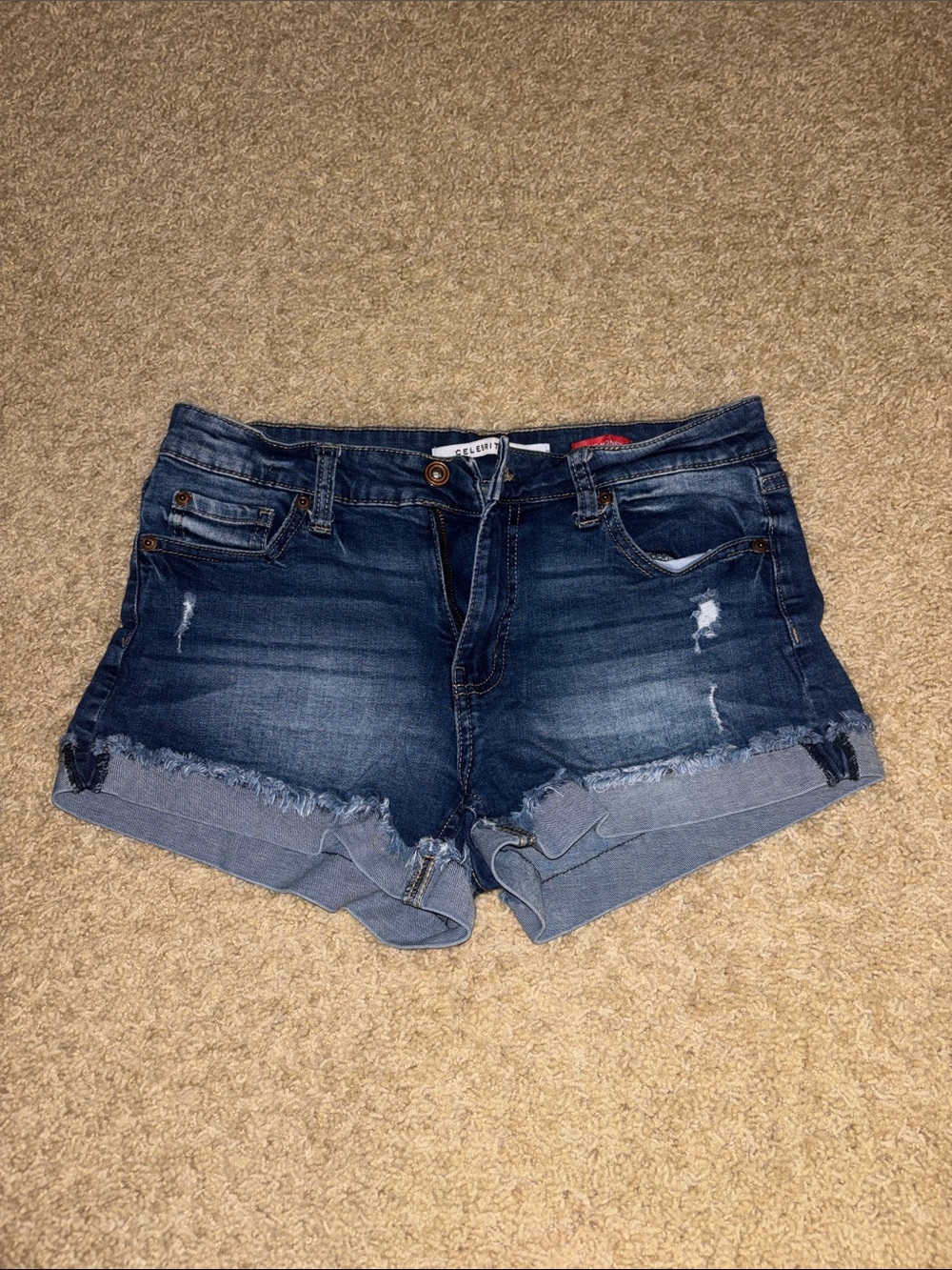 Celebrity Pink Dark Blue Distressed Denim Cutoff Shorts